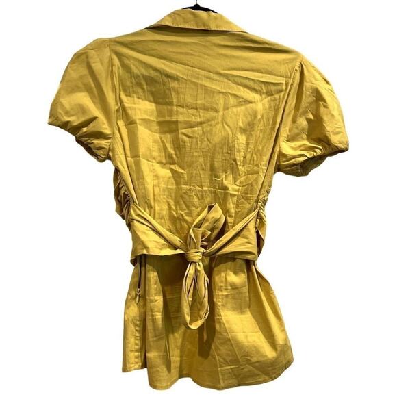 BCBGMaxazria Blouse Womens Small Yellow Stretch Dolman Sleeve Tie Waist V-Neck - Picture 2 of 12
